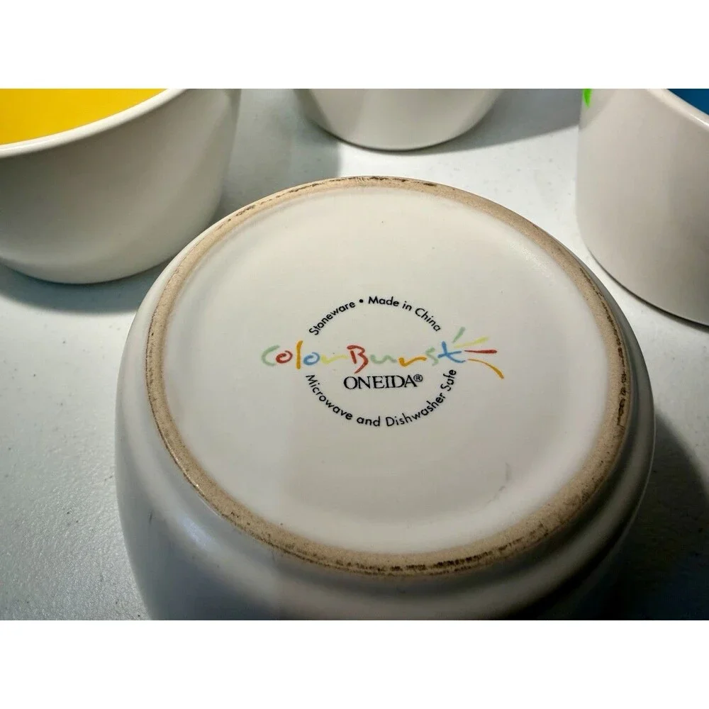 4 ONEIDA Color Burst Deep Ice Cream Cereal Bowls Yellow Green Blue Red